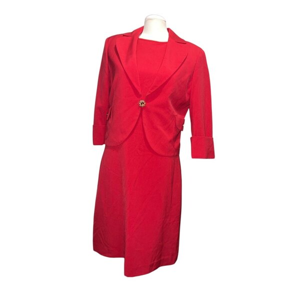 Signature By Larry Levine Red Two-Piece Dress Suit Set Size 8 Womens Elegant For - Picture 14 of 16